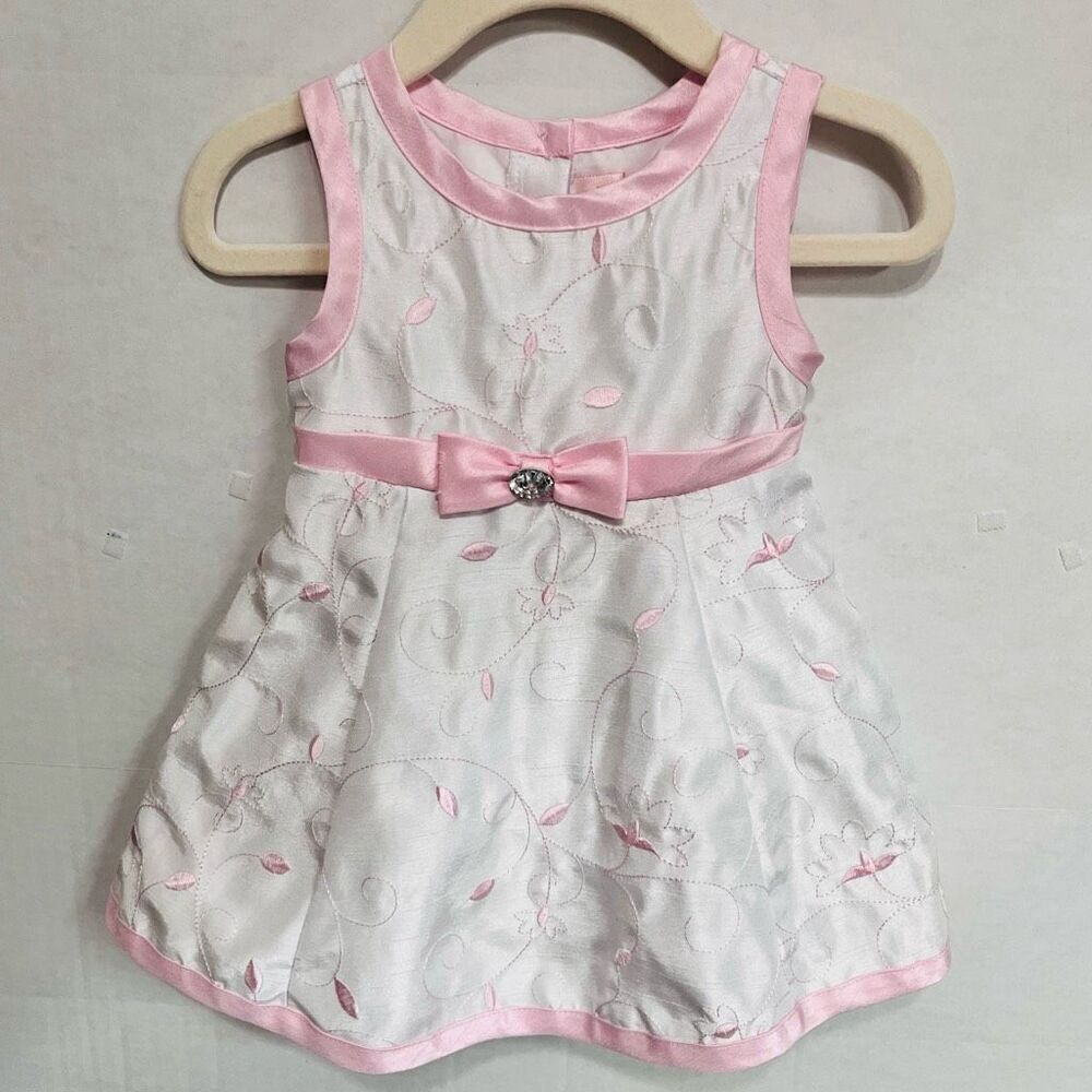 Jenny & Me White Dress With Pink Flowers   Sz6-9 m   EUC